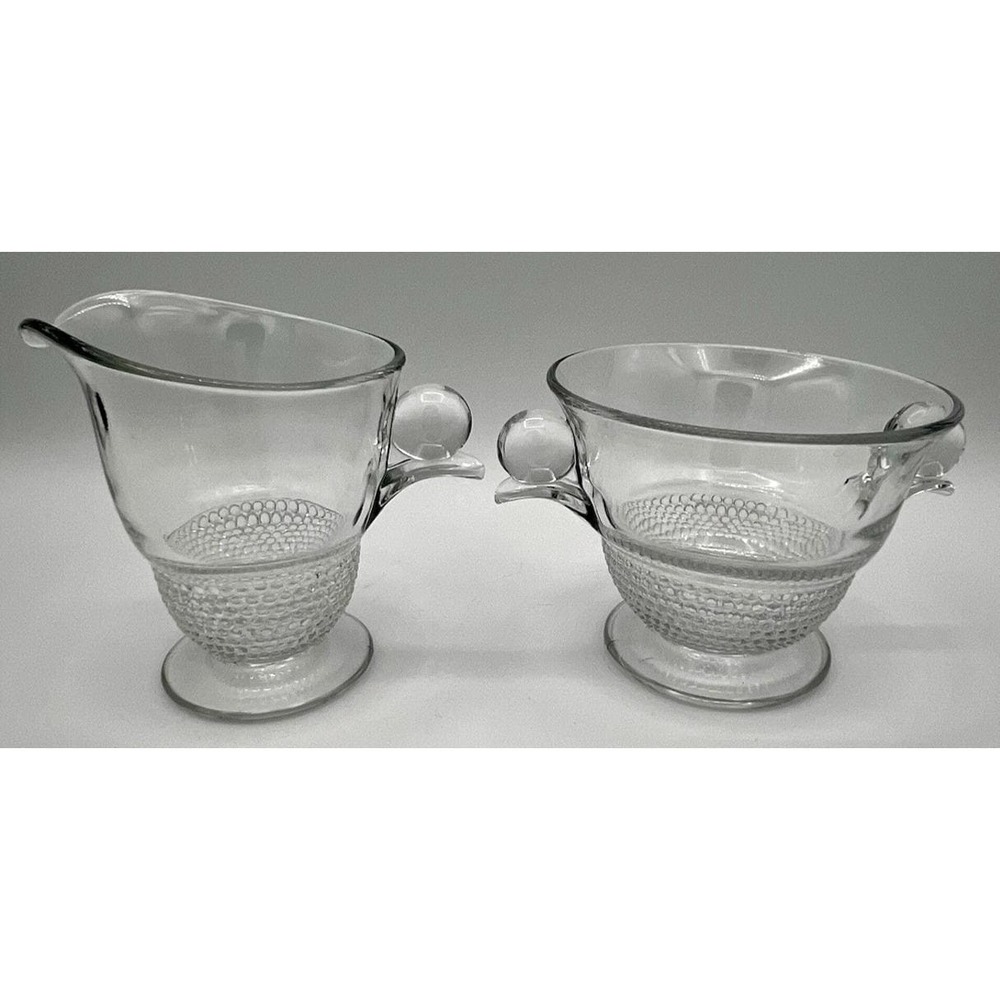 Duncan & Miller Glass Co Clear Glass Creamer & Sugar Bowl TEAR DROP c.1930s-55
